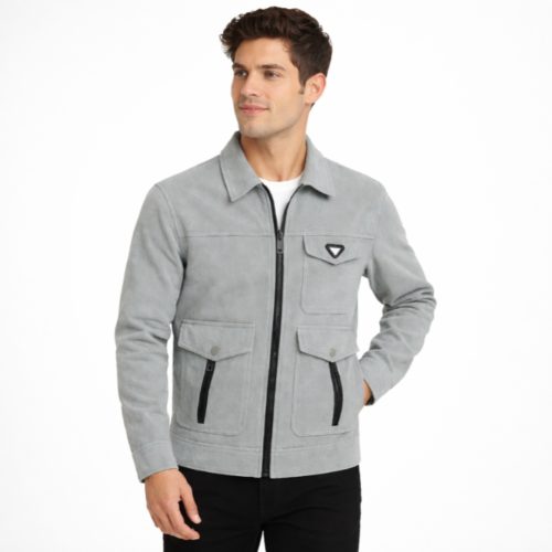 Men’s Light Grey Corduroy Utility Jacket